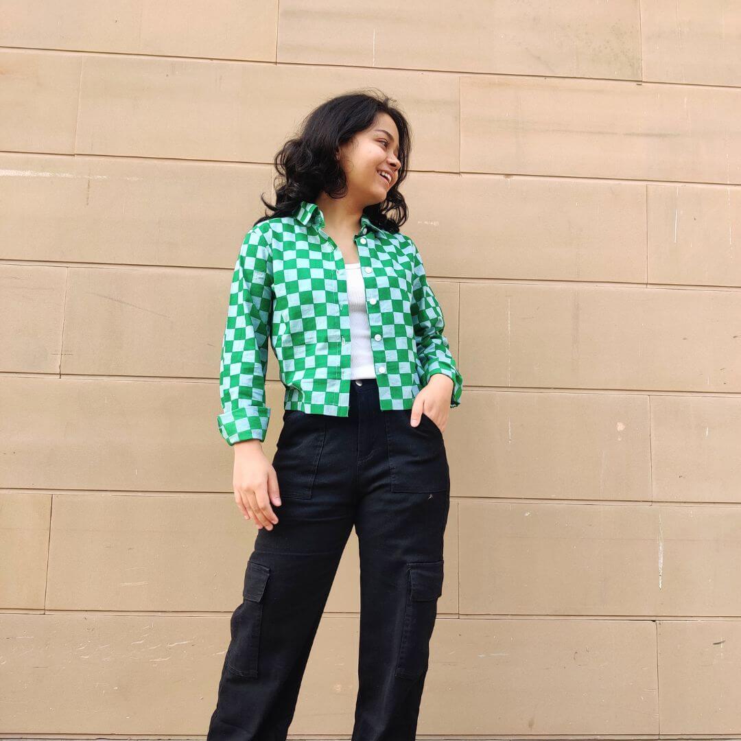 Green Go board Cotton Crop shirt - GHAAVI.