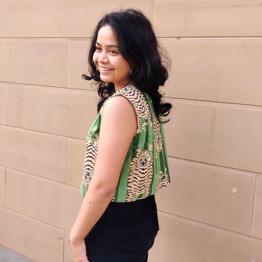 Green Tiger Cotton fitted Waist coat - GHAAVI.