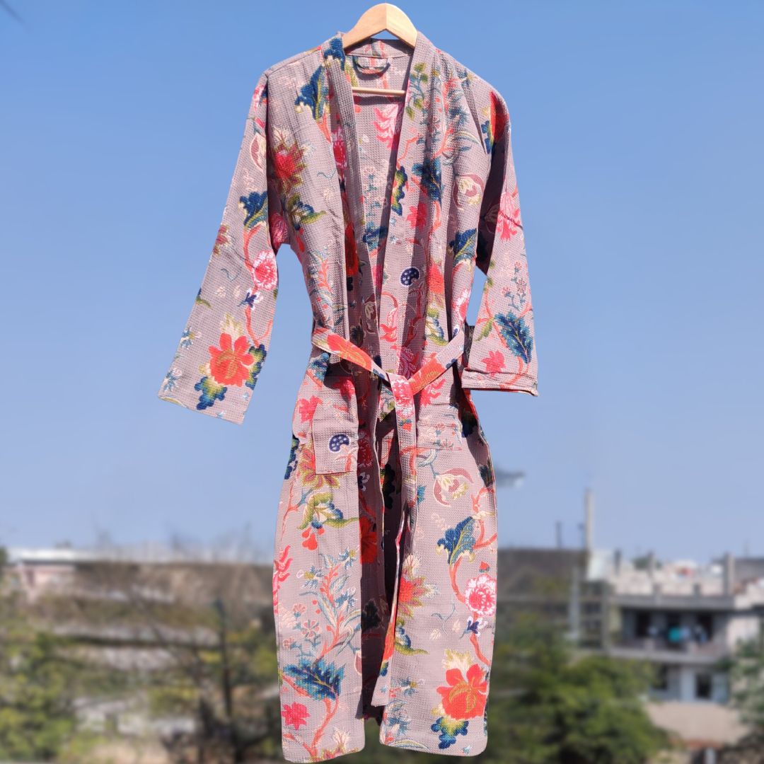 Grey Gullying Unisex waffle Bathrobe - GHAAVI.