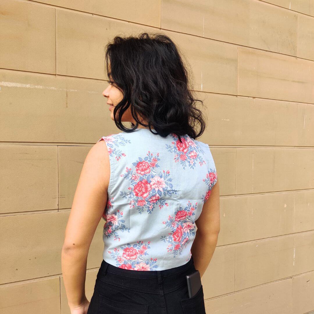 Guldasta Blue Cotton flex Fitted Waist Coat - GHAAVI.