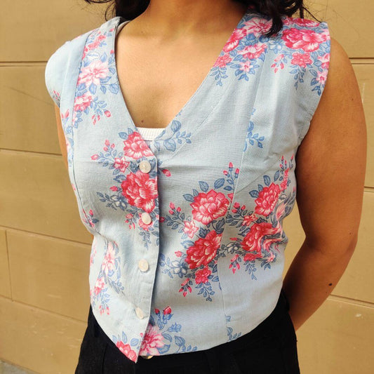 Guldasta Blue Cotton flex Fitted Waist Coat - GHAAVI.