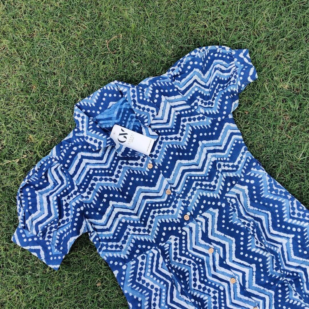 Indigo Hand Block Dabu Dress - GHAAVI.