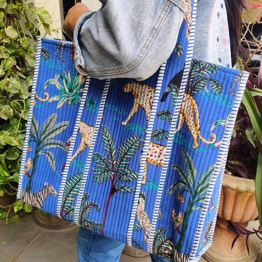 Jungle Cotton Quilted Tote Bag - GHAAVI.