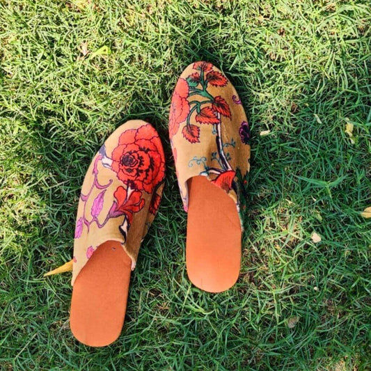 Olive Flower Velvet Sandals - GHAAVI.