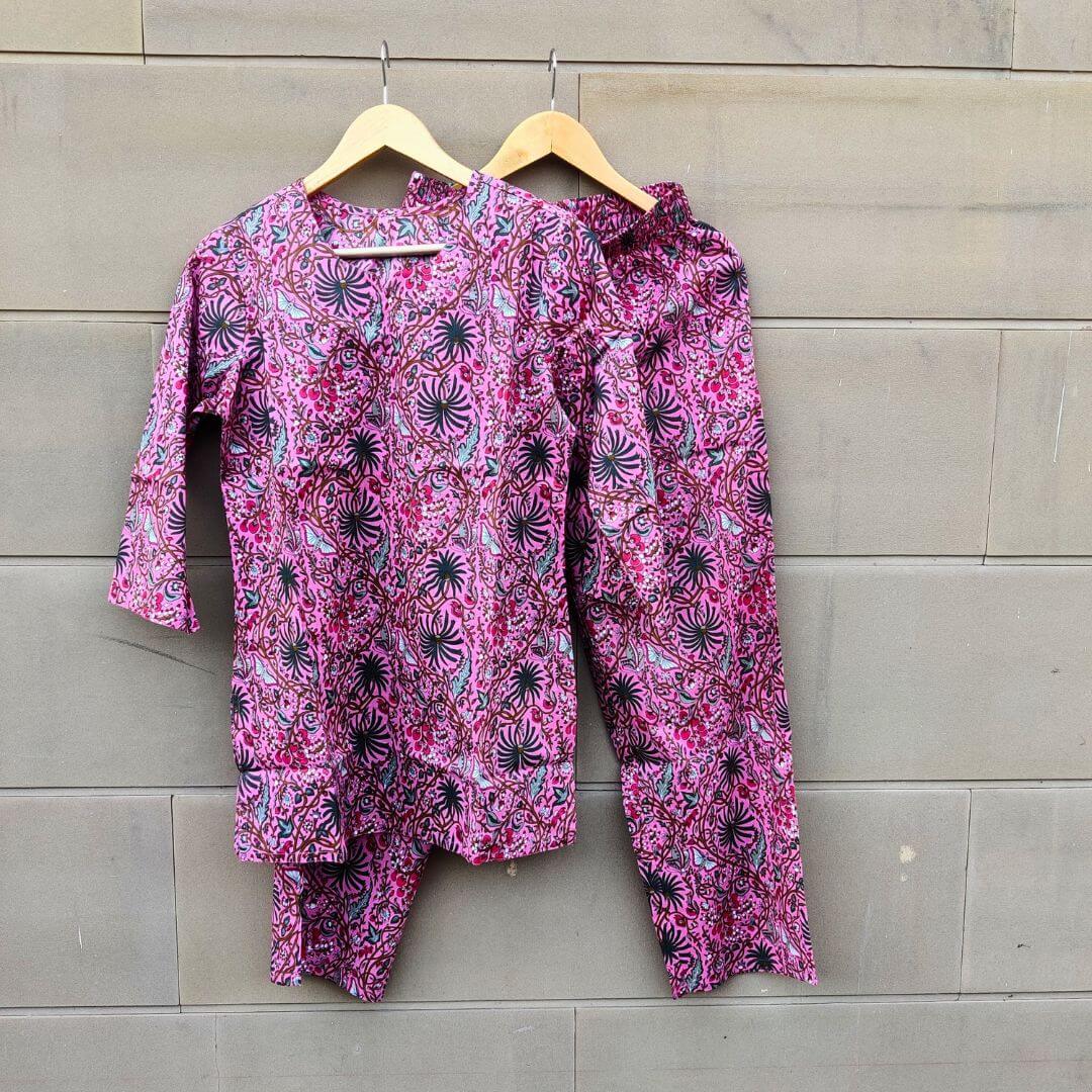 Pink Jaal Lounge wear co-ord set - GHAAVI.