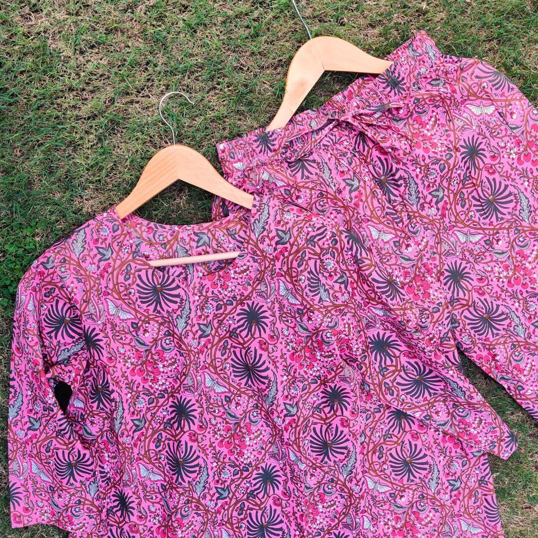 Pink Jaal Lounge wear co-ord set - GHAAVI.