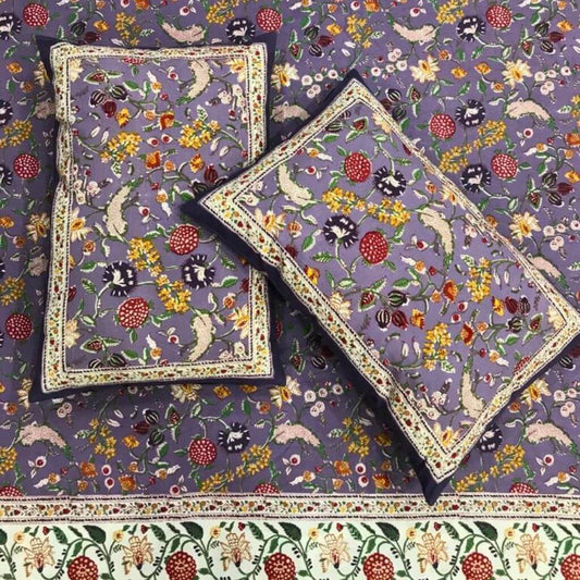 Purple Dream Hand Block Print Bedsheet set - GHAAVI.