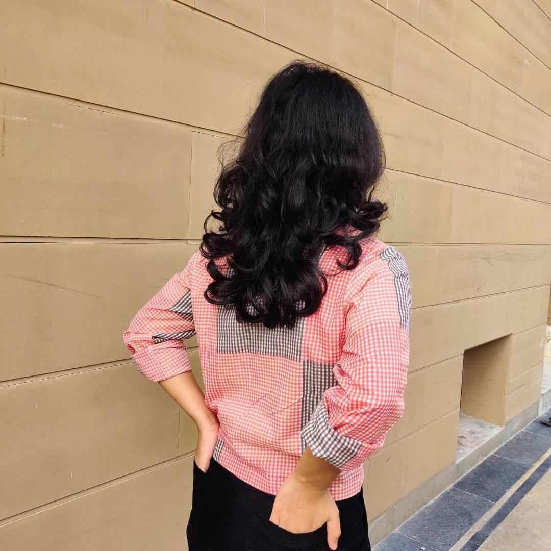 Surmaya Red Check Cotton Crop shirt - GHAAVI.
