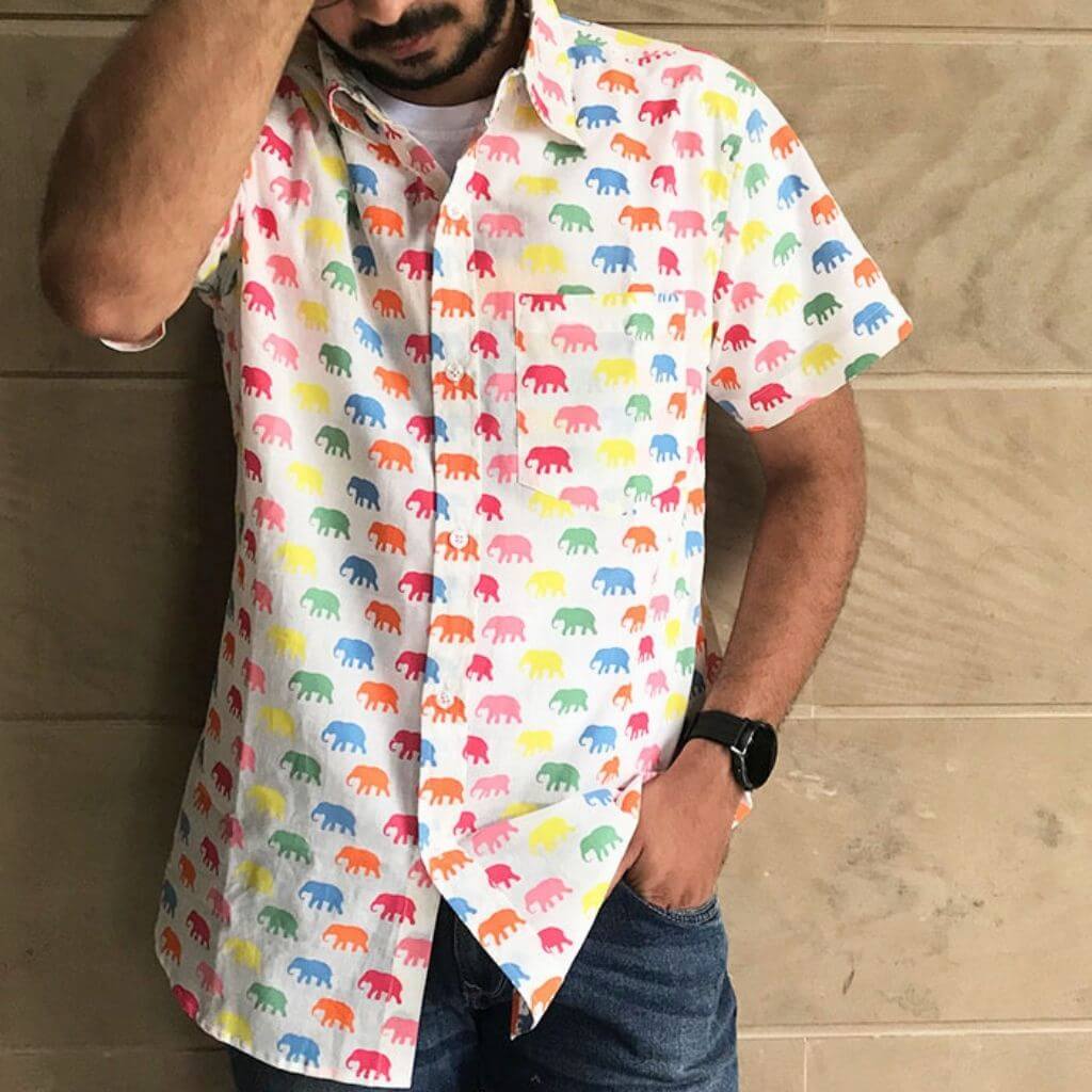White Elephant Short Sleeves Cotton Shirt - GHAAVI.