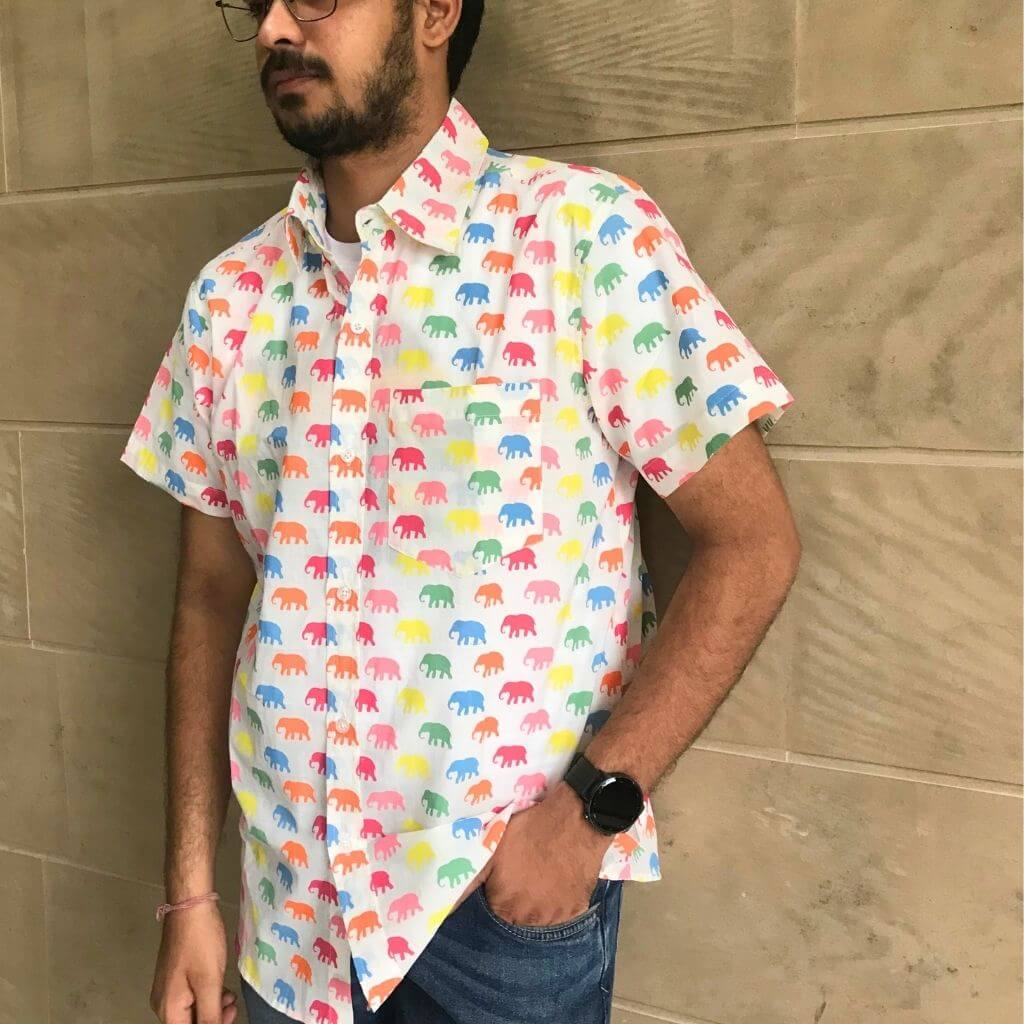 White Elephant Short Sleeves Cotton Shirt - GHAAVI.
