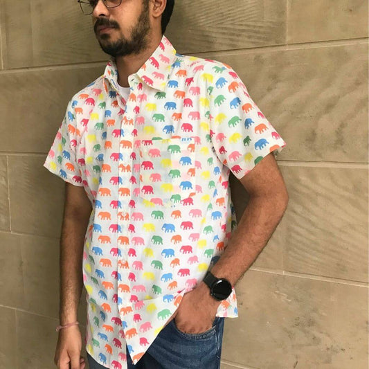 White Elephant Short Sleeves Cotton Shirt - GHAAVI.