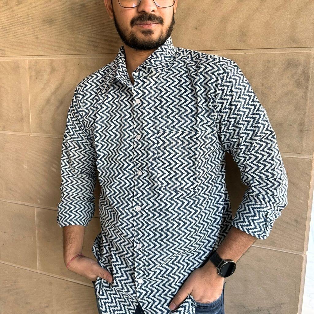 Zig Zag printed Full Sleeves Cotton Shirt - GHAAVI.