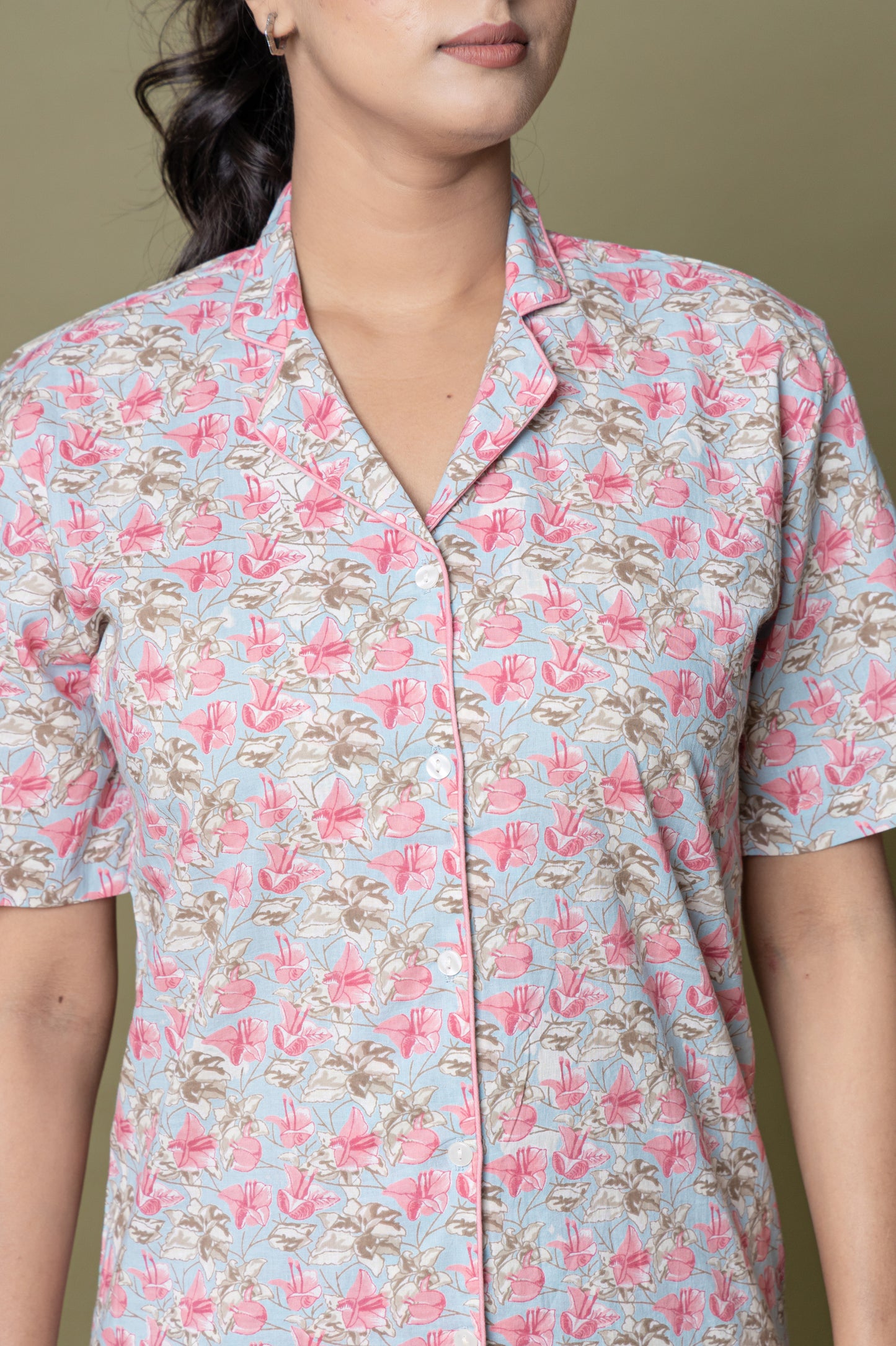 Blue & Pink Printed Cotton Nightsuit