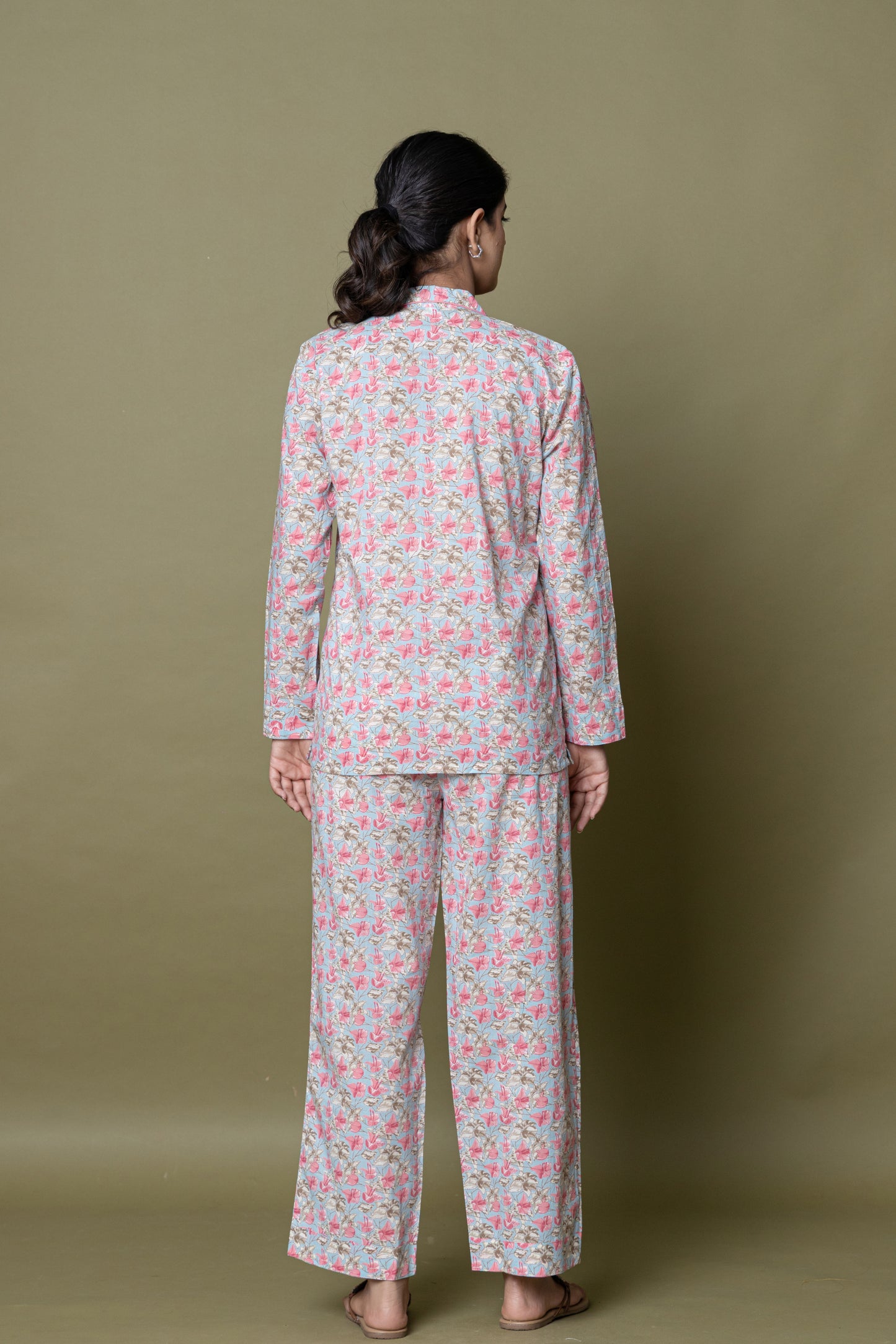 Blue & Pink Printed Cotton Nightsuit