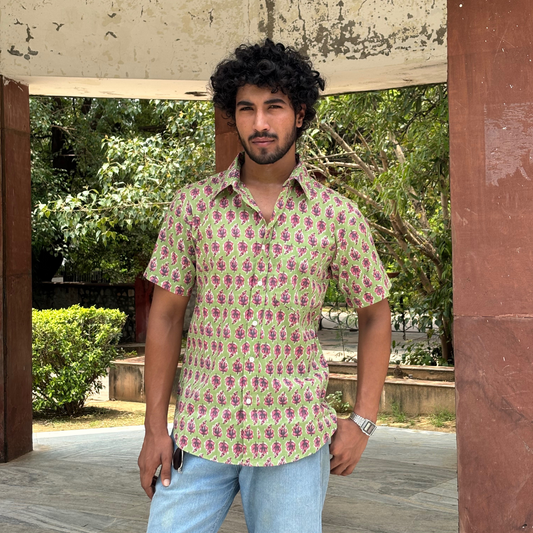 Green Pink Motifs short sleeve Shirt