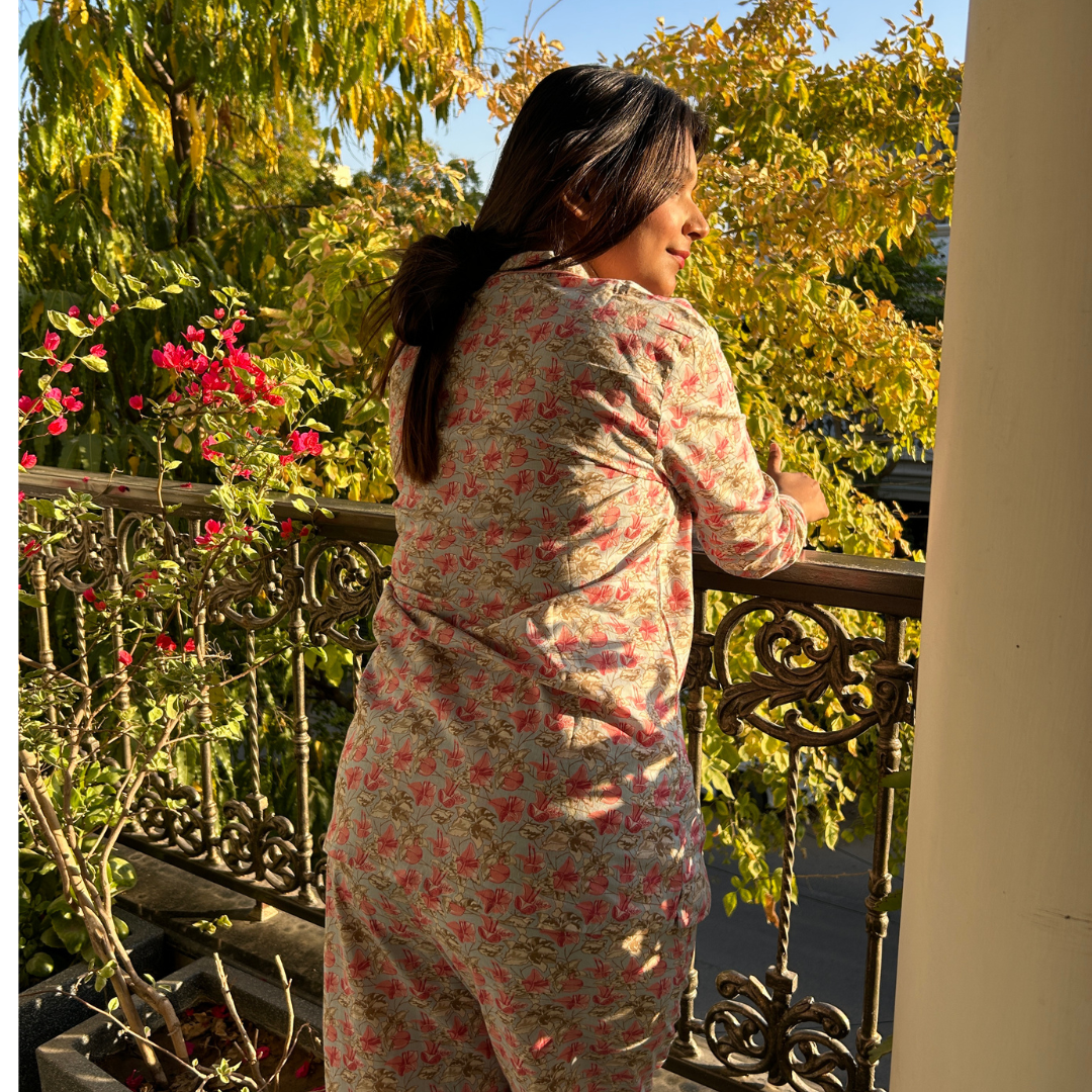 Blue & Pink Printed Cotton Nightsuit