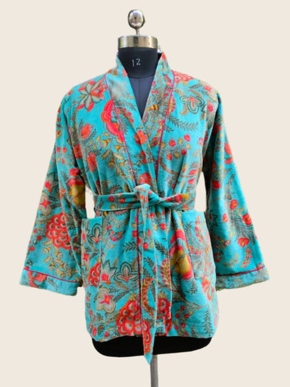 Short velvet kimono