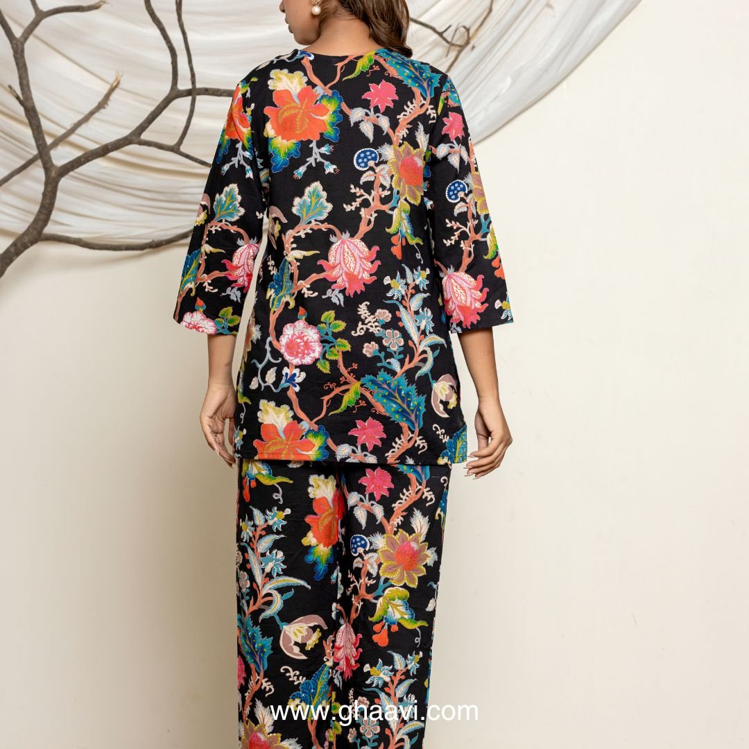 Black Gullying print lounge wear set - GHAAVI.