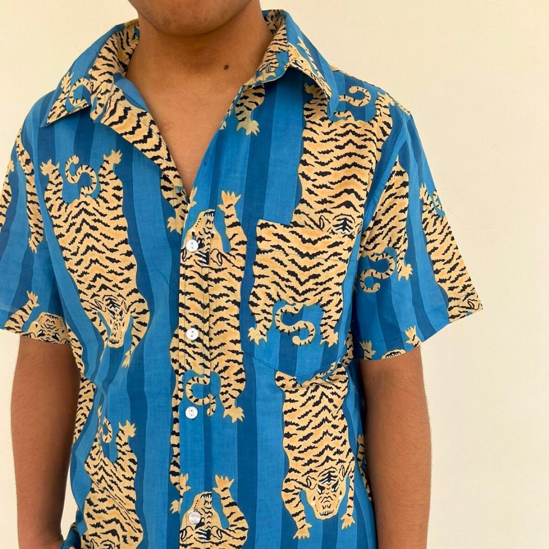 Blue Tiger print Casual Shirt - GHAAVI.