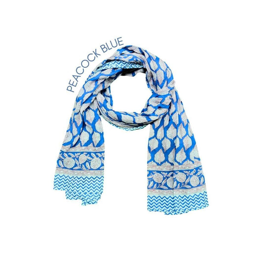 Blues Hues Hand block printed scarfs - GHAAVI.