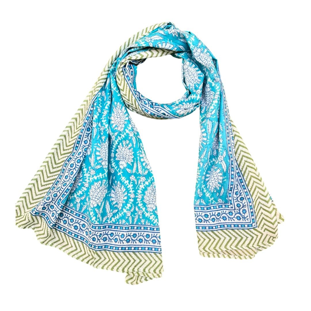 Blues Hues Hand block printed scarfs - GHAAVI.