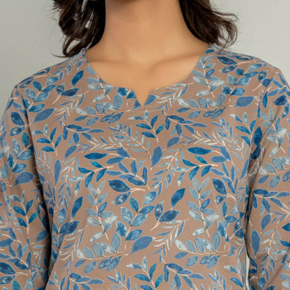 Brown leafy Print lounge wear set - GHAAVI.