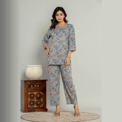 Brown leafy Print lounge wear set - GHAAVI.