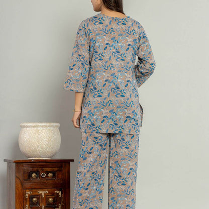 Brown leafy Print lounge wear set - GHAAVI.