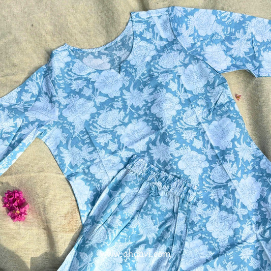 Charming Blue floral Lounge wear set - GHAAVI.