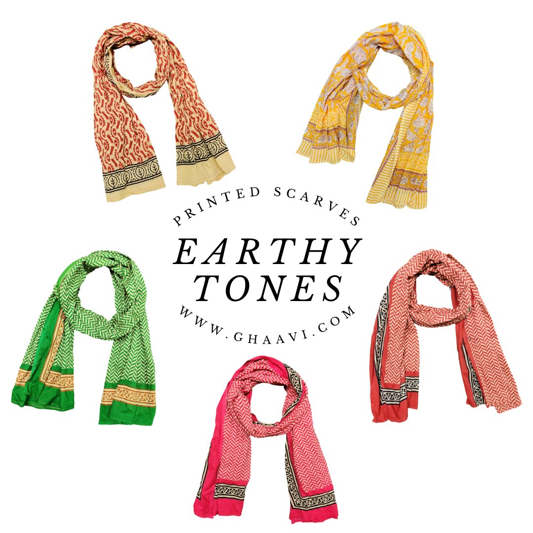 Earthy Hand block printed scarfs - GHAAVI.