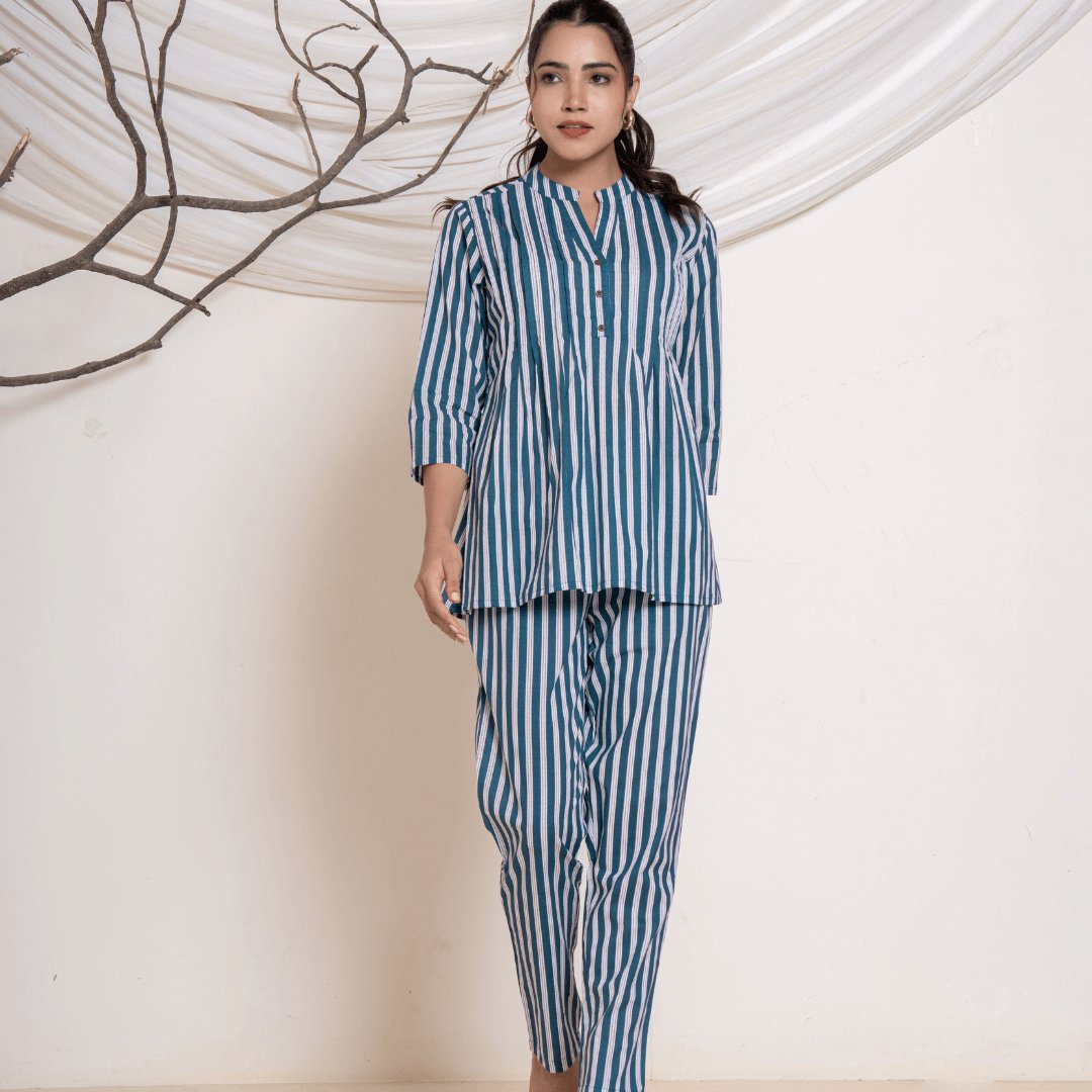 Ethereal green stripes Cotton Co - ord set - GHAAVI.