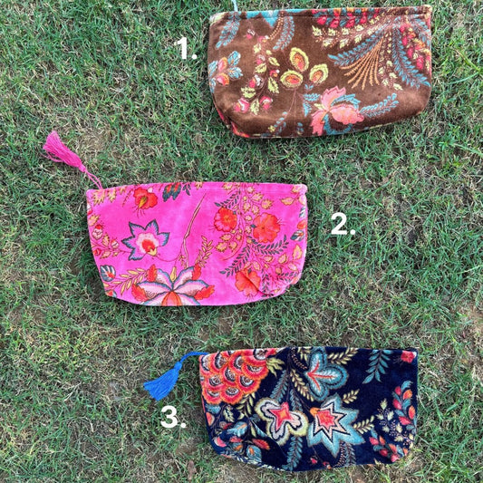 Floral Cotton Velvet small XL pouch - GHAAVI.