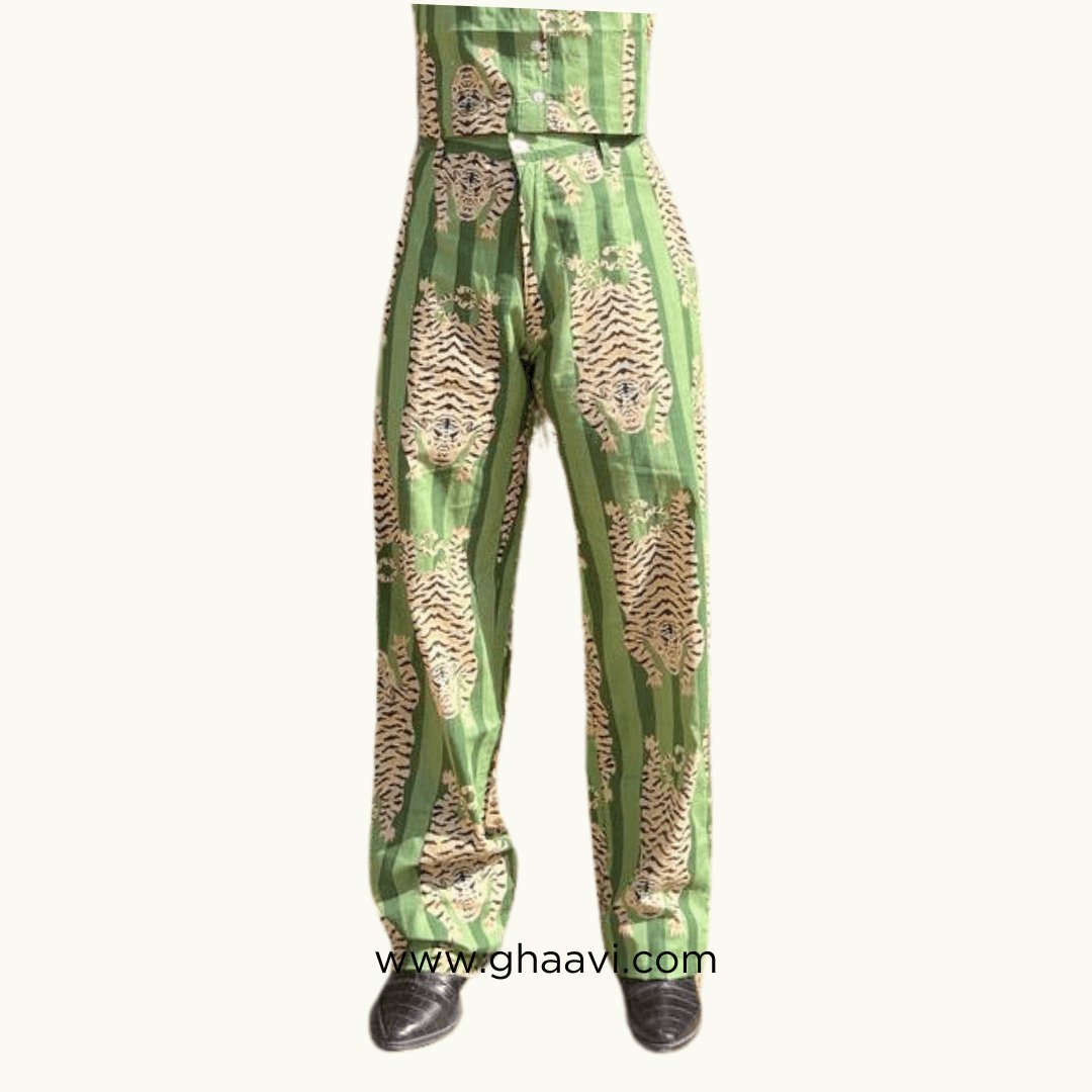 Green Tiger Cotton straight Pant - GHAAVI.