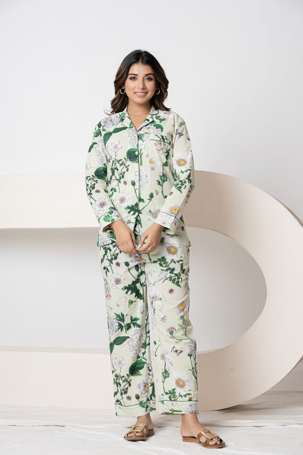 Floral Green paradise print Night Suit