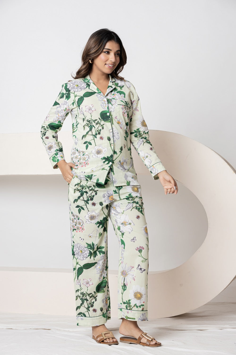 Floral Green paradise print Night Suit