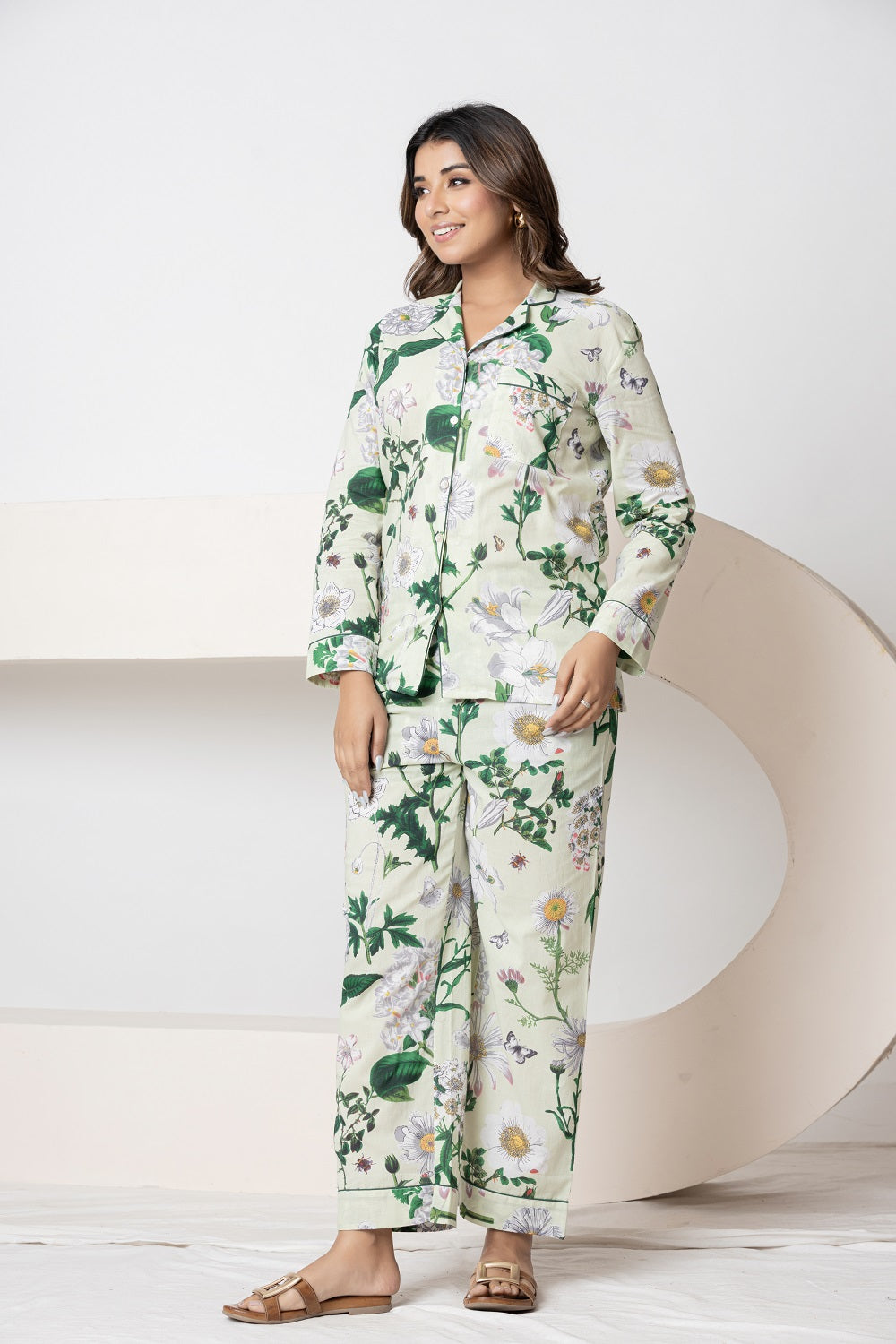 Floral Green paradise print Night Suit