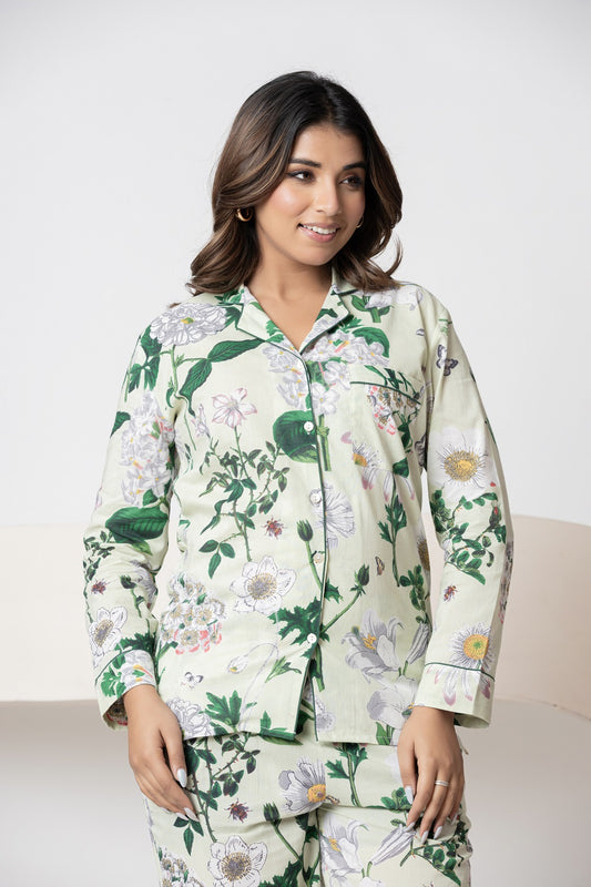 Floral Green paradise print Night Suit