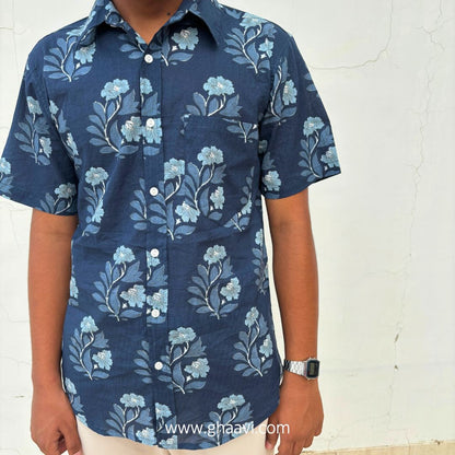 Navy Block Butta print short sleeve Shirt - GHAAVI.