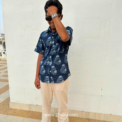 Navy Block Butta print short sleeve Shirt - GHAAVI.