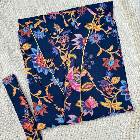 Navy Floral Cotton Bathrobes - GHAAVI.