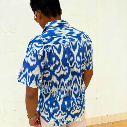 Navy Ikat Short Sleeve Shirt for men - GHAAVI.