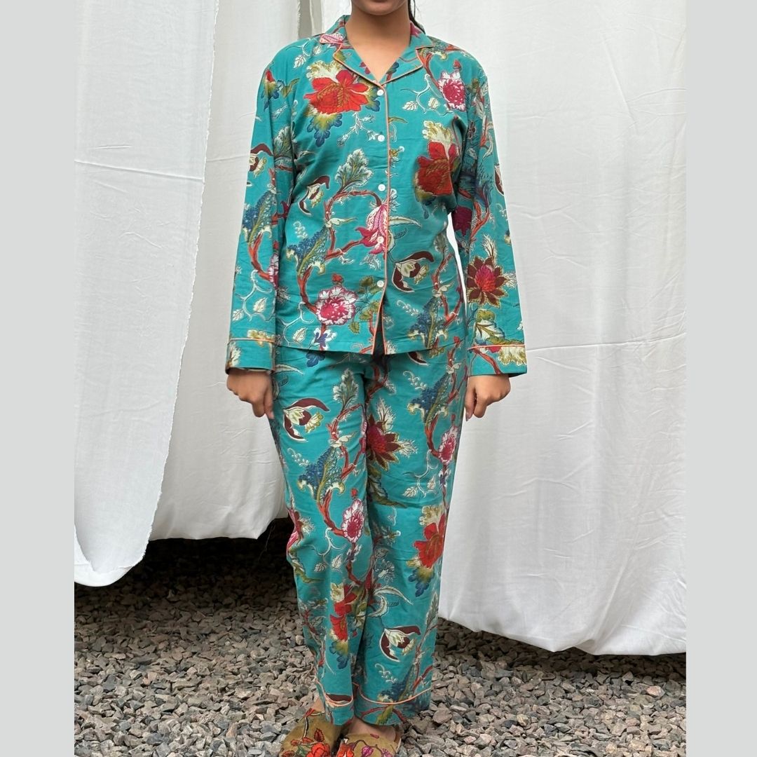 Gullying Tropical Flower Full Sleeve pant Night suit