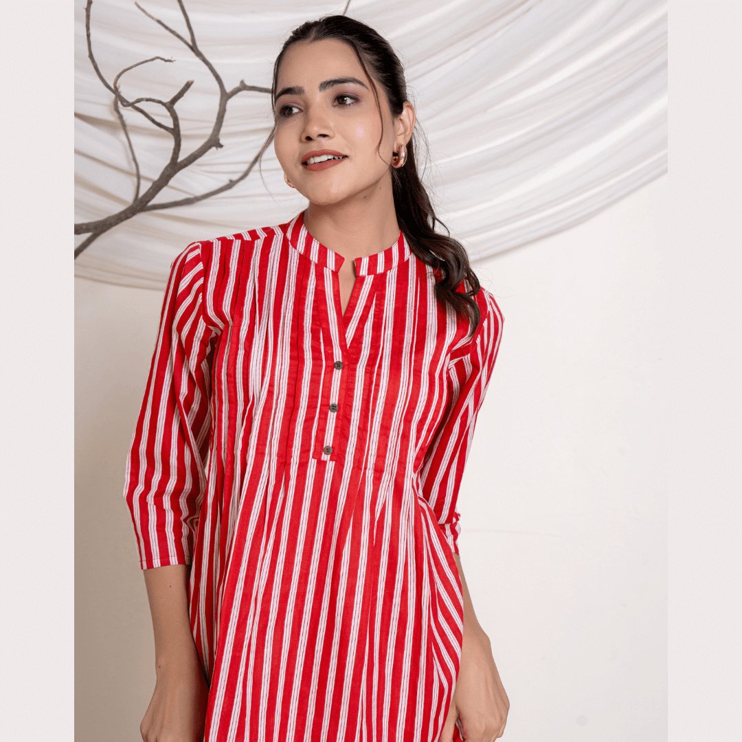 Radiant Red stripes Cotton Co - ord set - GHAAVI.