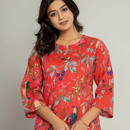 Red bird paradise Lounge wear set - GHAAVI.