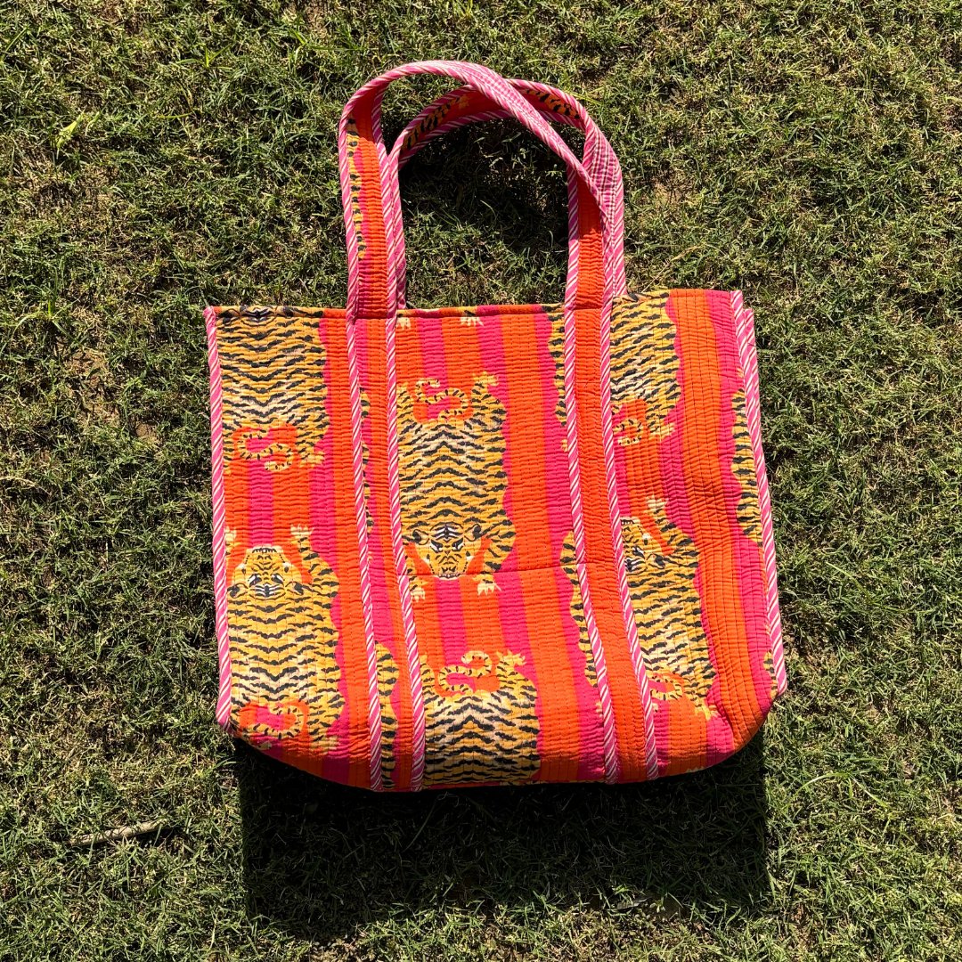 Tiger Print Cotton Tote Bags - GHAAVI.