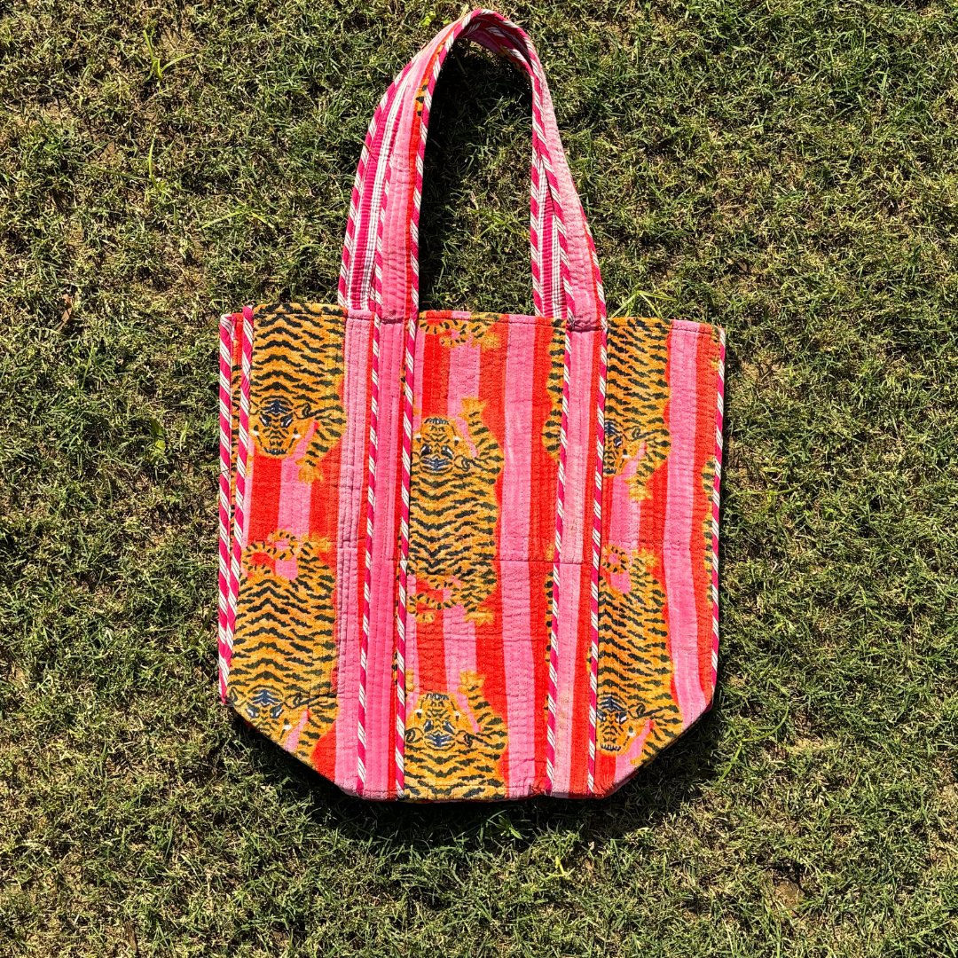 Tiger Print Cotton Tote Bags - GHAAVI.