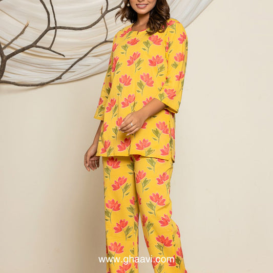 Tulips on Mustard field Lounge wear set - GHAAVI.