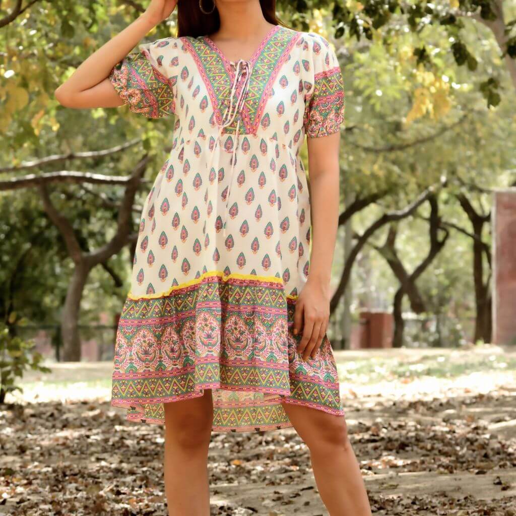 Ajrakh Print Short Dress - GHAAVI.