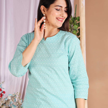 Aqua Arrow Cotton Printed Lounge wear set - GHAAVI.