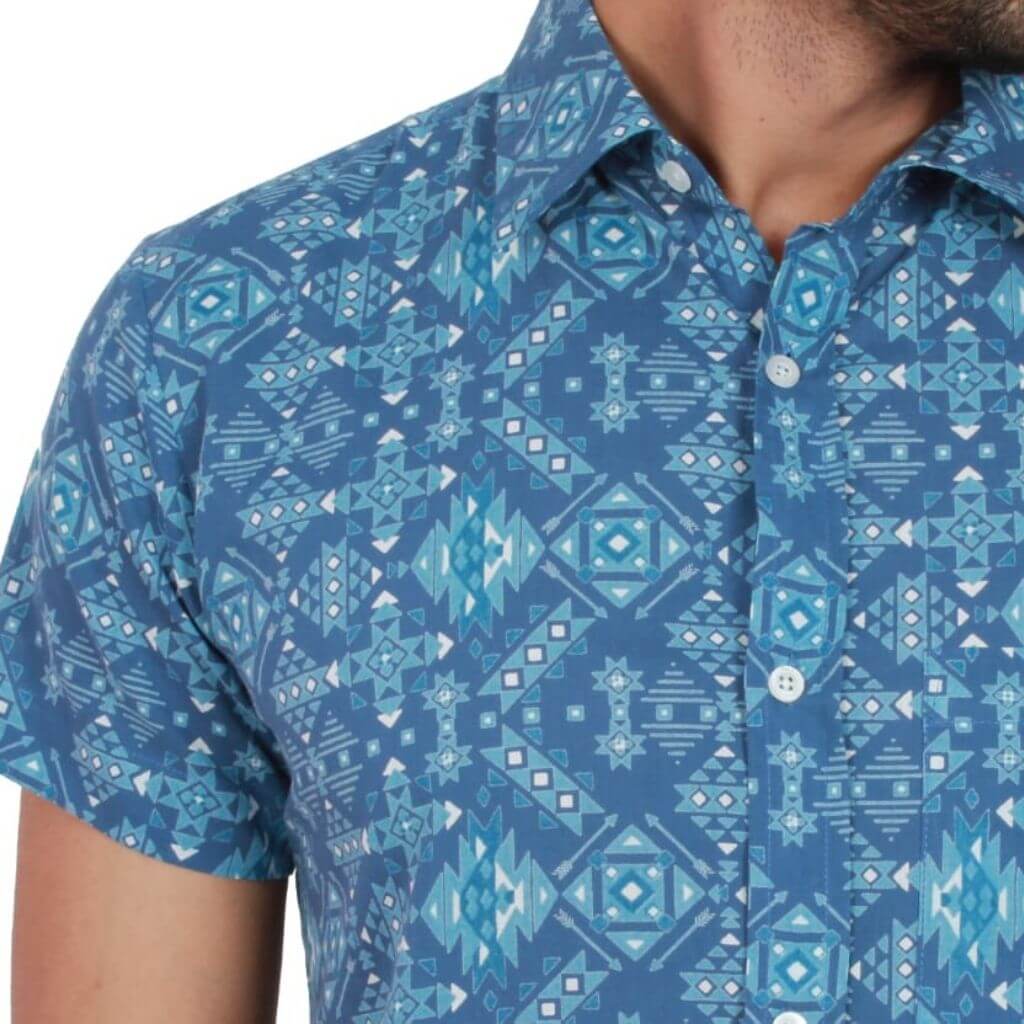 Blue Ajrakh Short Sleeves Cotton Shirt - GHAAVI.